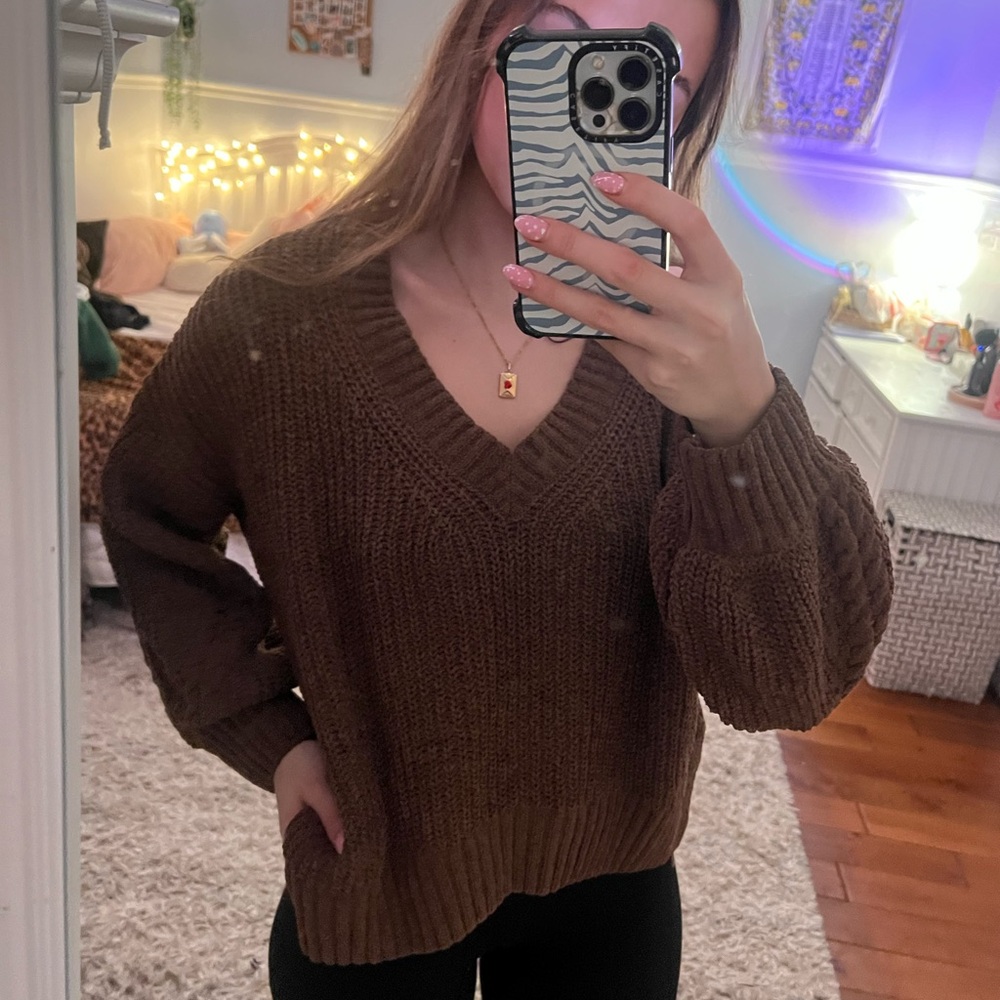 brown cable knit sweater